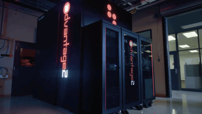 Server room depicting quantum system infrastructure in a modern data centre